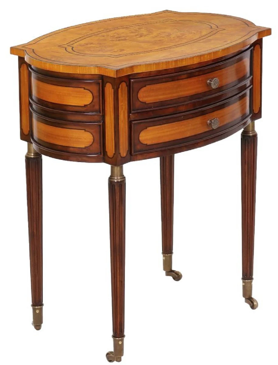 Casa Padrino mesita de noche Art Nouveau de lujo marr¨®n claro / marr¨®n oscuro - Elegante mesita de noche de madera maciza con 2 cajones y ruedas - Muebles de Dormitorio Barroco y Art Nouveau