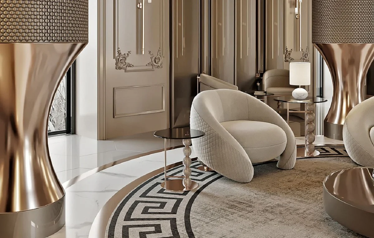 Casa Padrino mesa auxiliar de lujo cobre / negro ? 57 x A. 60,5 cm - Mesa redonda de metal con tapa de vidrio y bolas de vidrio decorativas - Muebles de sal¨®n - Muebles de hotel - Muebles de lujo