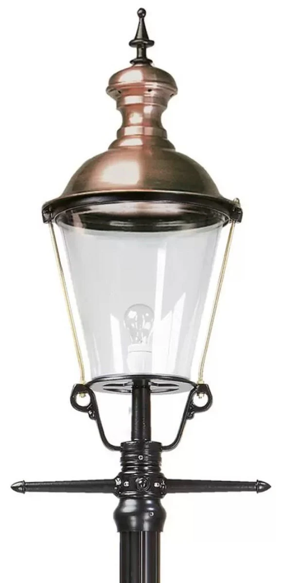 Casa Padrino linterna de jardín Art Nouveau negro / cobre 49 x 37 x A. 295 cm - Lámpara de pie de jardín de aluminio pintado con polvo - Iluminación nostálgica - Luces nostálgicas