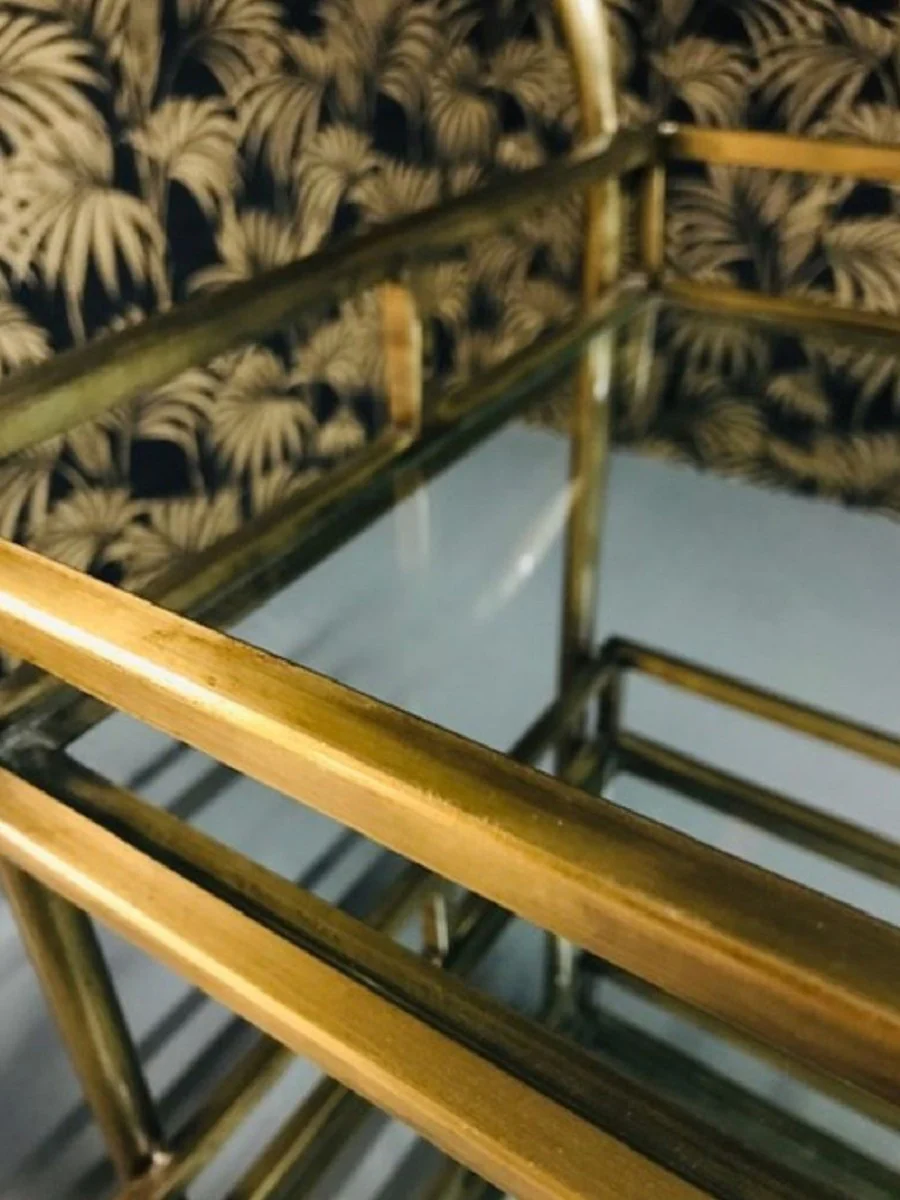 Casa Padrino carrito de servicio de metal de lujo con placas de vidrio lat¨®n 86 x 68 x A. 90 cm - Carrito para Restaurante Hotel Catering - Accesorios de Lujo