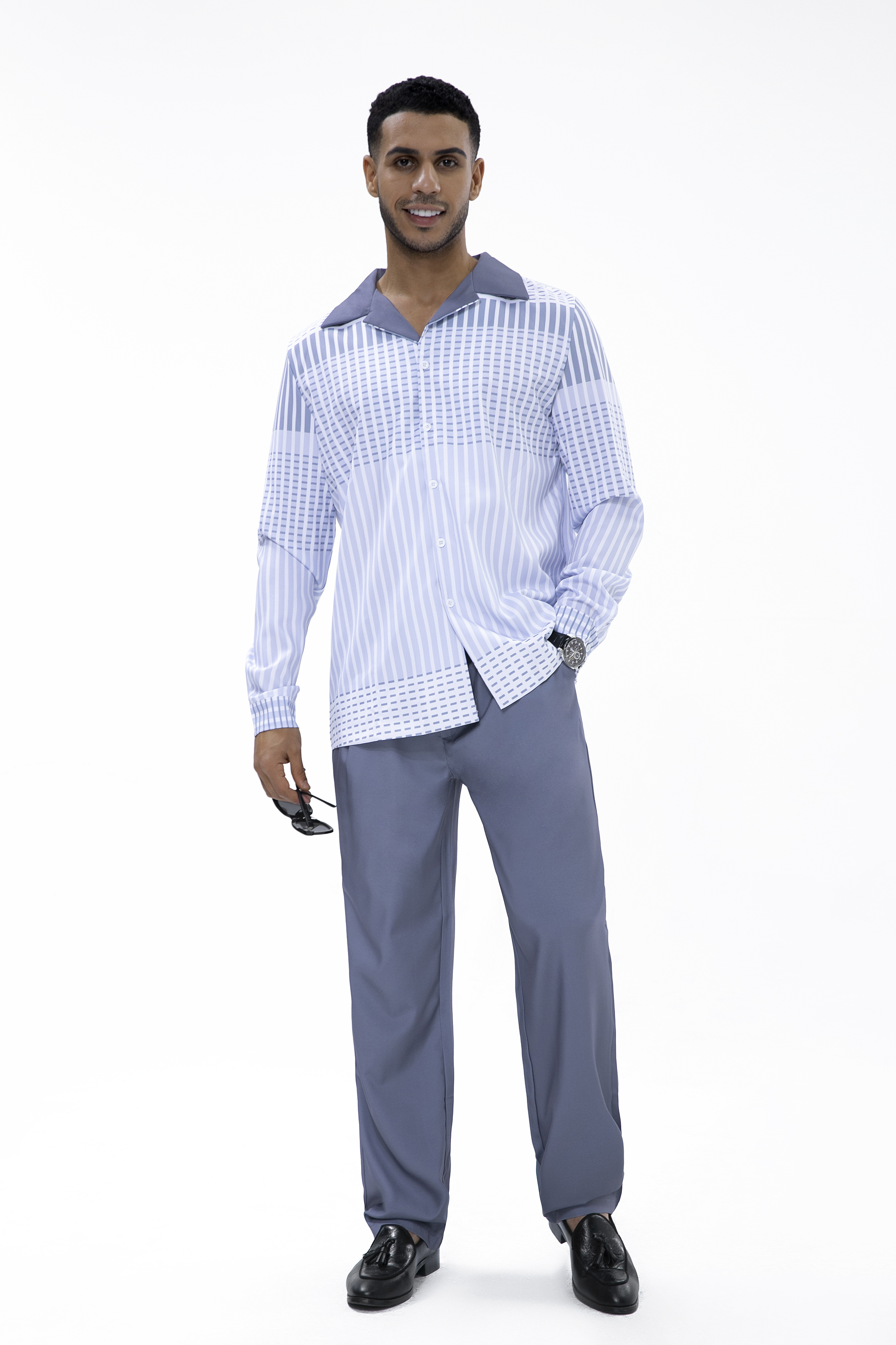 Suitmens Grey Gradient Long Sleeve Trousers Two-Piece Walking Set