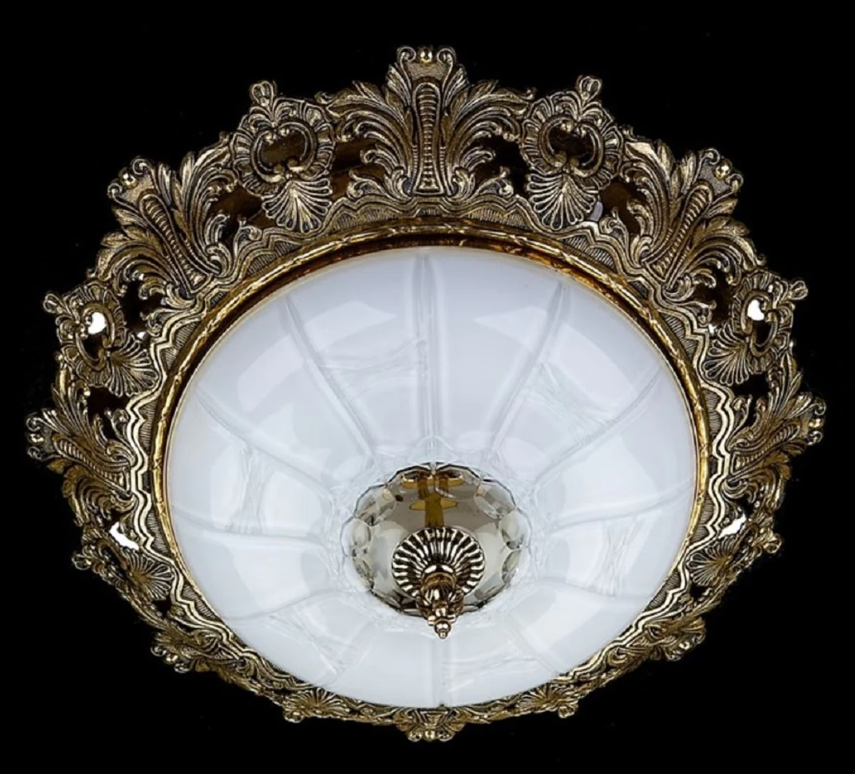 Casa Padrino lámpara de techo barroco de lujo latón antiguo / oro / blanco Ø 47 x A. 21 cm - Magnífica lámpara de techo de estilo barroco - Luces barrocos
