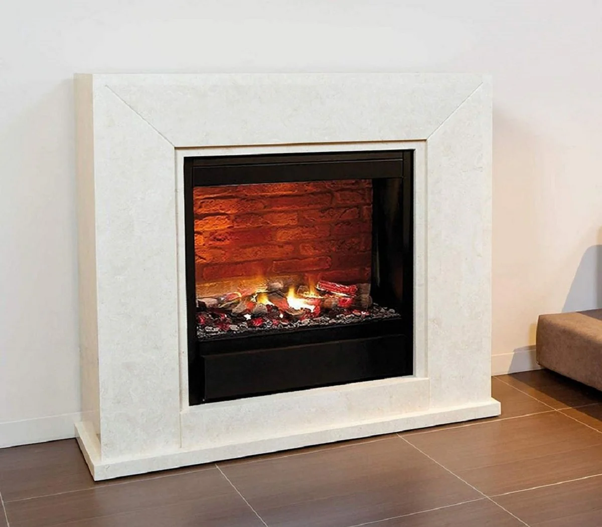 Casa Padrino chimenea de lujo con inserto de chimenea LED blanco cremoso 119,5 x 33,5 x H. 101,5 cm - Chimenea el¨¦ctrica de lujo con control remoto