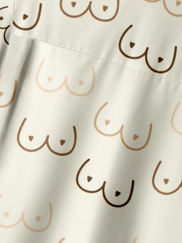 Geometric Line Drawing Chest Pocket Short Sleeve Casual Shirt