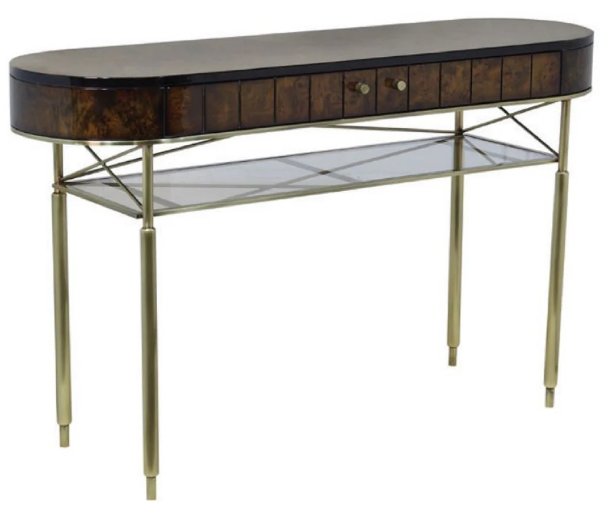 Casa Padrino consola de lujo marr¨®n / oro / gris 140 x 40 x A. 85 cm - Mesa consola ovalada - Muebles de lujo - Muebles de sal¨®n - Interiores de lujo