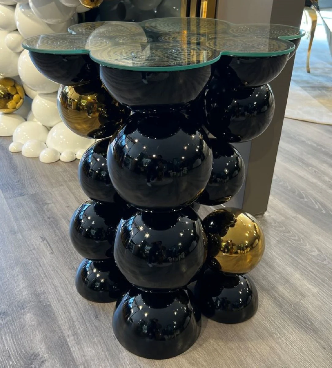 Casa Padrino mesa auxiliar de dise?o de lujo negro / oro 55 x 45 x A. 59 cm - Mesa de acero inoxidable con tapa de vidrio - Muebles de sal¨®n - Muebles de lujo - Muebles de dise?o