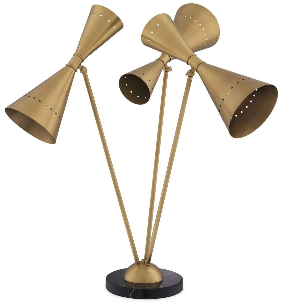 Casa Padrino lámpara de mesa de lujo latón antiguo / negro 72 x 72 x A. 86 cm - Lámpara de escritorio con 3 pantallas de metal ajustables y base de mármol - Luces de Lujo