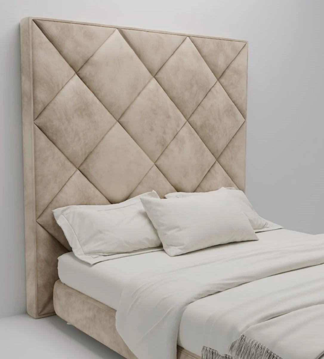 Casa Padrino cabecero de cama de terciopelo de lujo beige 190 x 14 x A. 240 cm - Muebles de Dormitorio - Muebles de Hotel - Calidad de Lujo