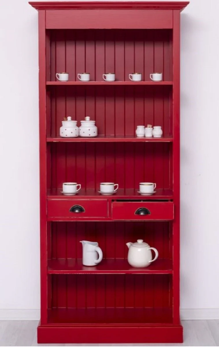 Casa Padrino armario de estilo campestre shabby chic rojo antiguo 91 x 39 x A. 197 cm - Armario de comedor de estilo campestre - Muebles de madera maciza - Muebles de estilo campestre shabby chic