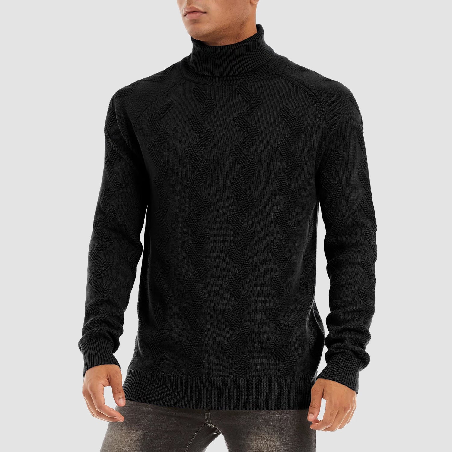 Men's Turtleneck Sweater Heavyweight Long Sleeves Cotton Pullover Knitted Casual Sweatshirt