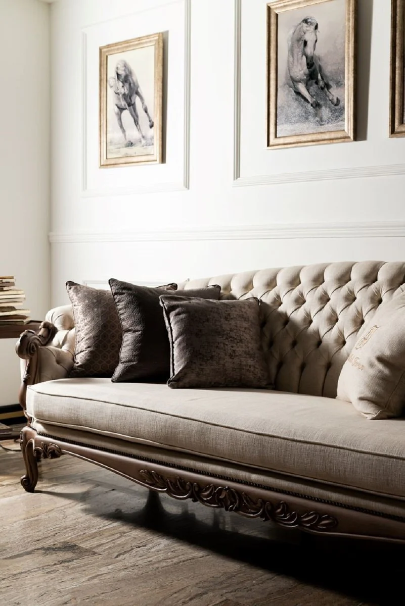 Casa Padrino sof¨¢ barroco de lujo crema / marr¨®n - Sof¨¢ de sal¨®n hecho a mano en estilo barroco - Muebles de sal¨®n barrocos