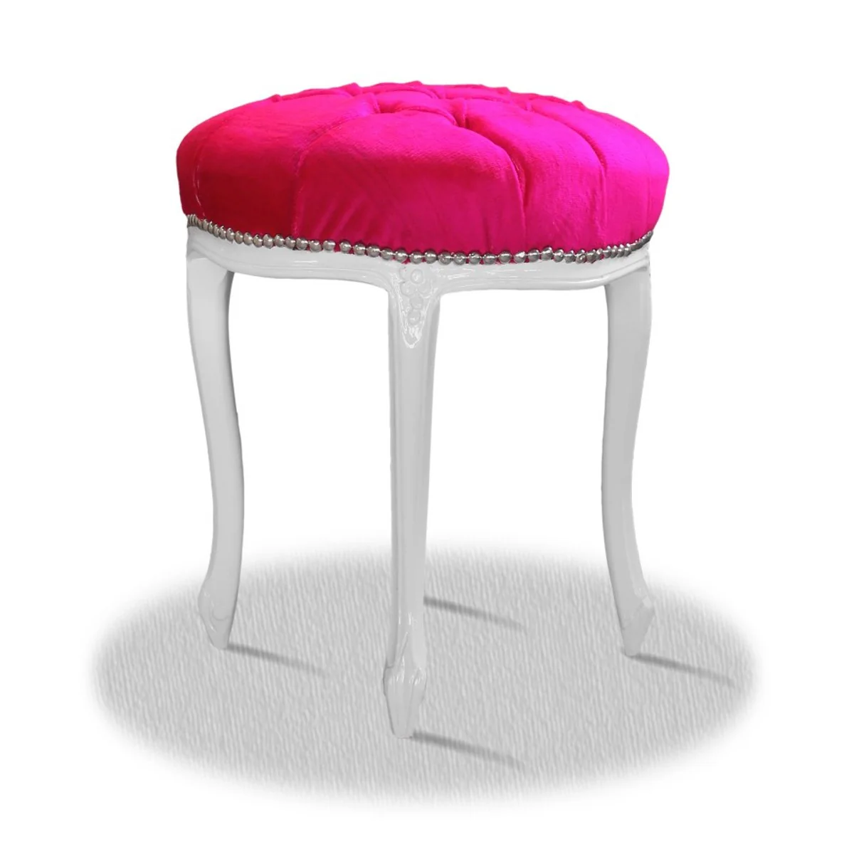 Plata Casa Padrino barroco Foot Stool Blanco Rosa - taburete redondo barroco