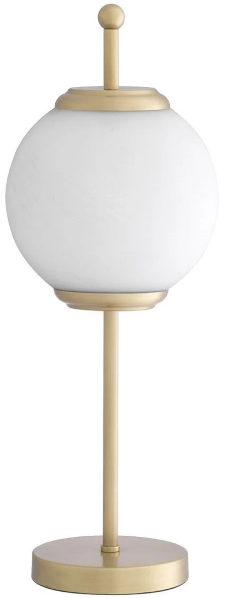 Casa Padrino lámpara de mesa de lujo latón antiguo / blanco Ø 19 x A. 52 cm - Lámpara de escritorio con pantalla redonda de vidrio - Luces de Lujo