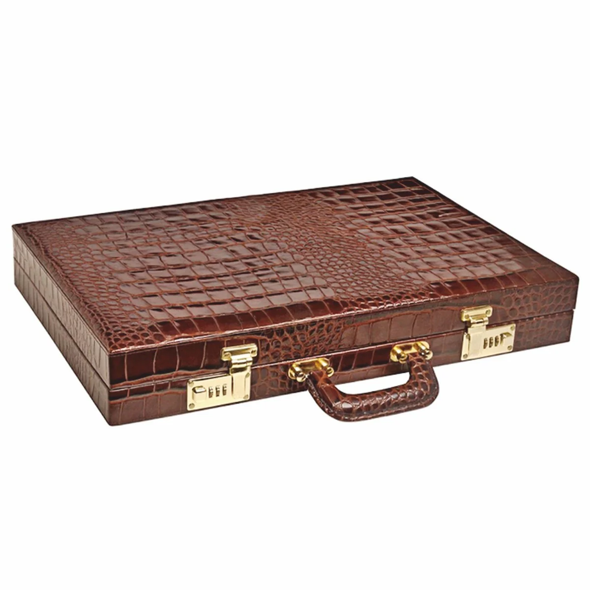 Casa Padrino Malet¨ªn de Backgammon de Lujo en Piel Genuina Cocodrilo ¨®ptico Marr¨®n - Accesorios de Lujo