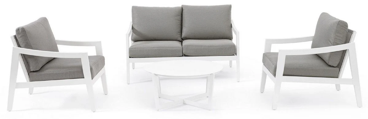 Casa Padrino conjunto de muebles de jard¨ªn de lujo gris / blanco - 1 Sof¨¢ de Jard¨ªn y 2 Sillones de Jard¨ªn y 1 Mesa de Jard¨ªn de Lujo - Muebles de jard¨ªn - Muebles de piscina - Muebles de lujo
