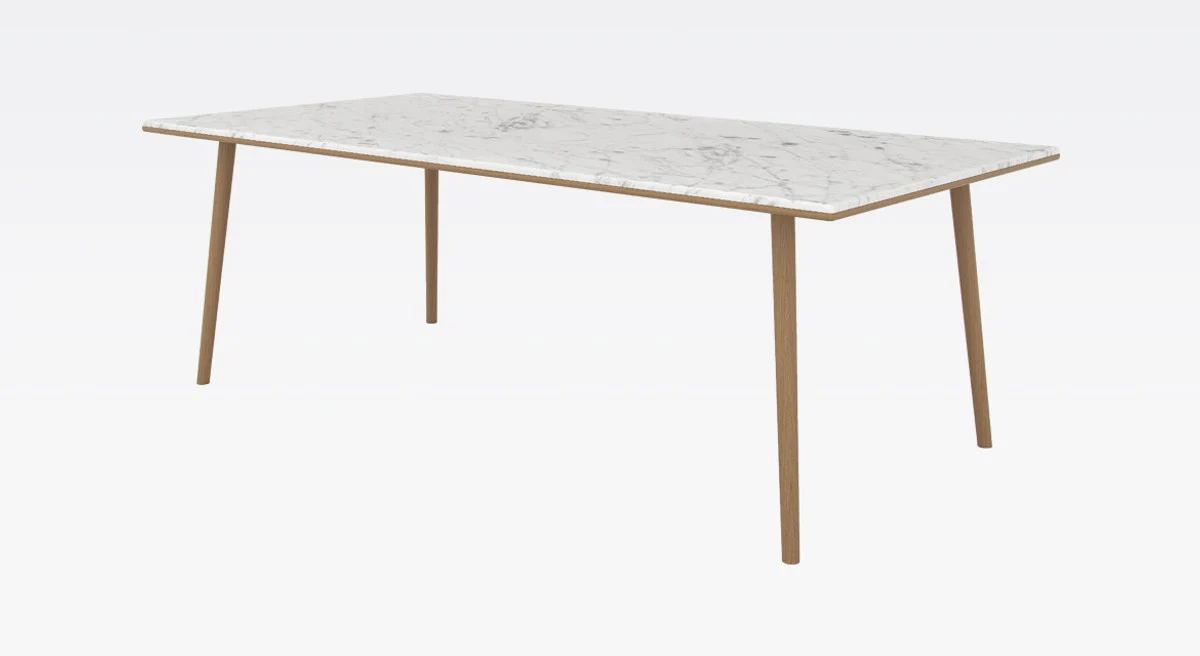 Casa Padrino mesa de comedor de lujo blanco / natural 210 x 110 x A. 75 cm - Mesa de cocina moderna de madera de roble con tablero de m¨¢rmol de Carrara - Muebles de comedor de lujo