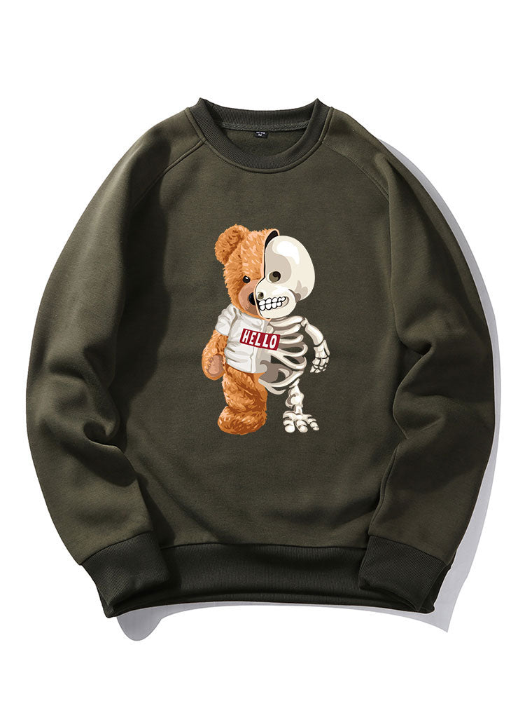 Skeleton Bear Print Raglan Sleeve Sweatshirt