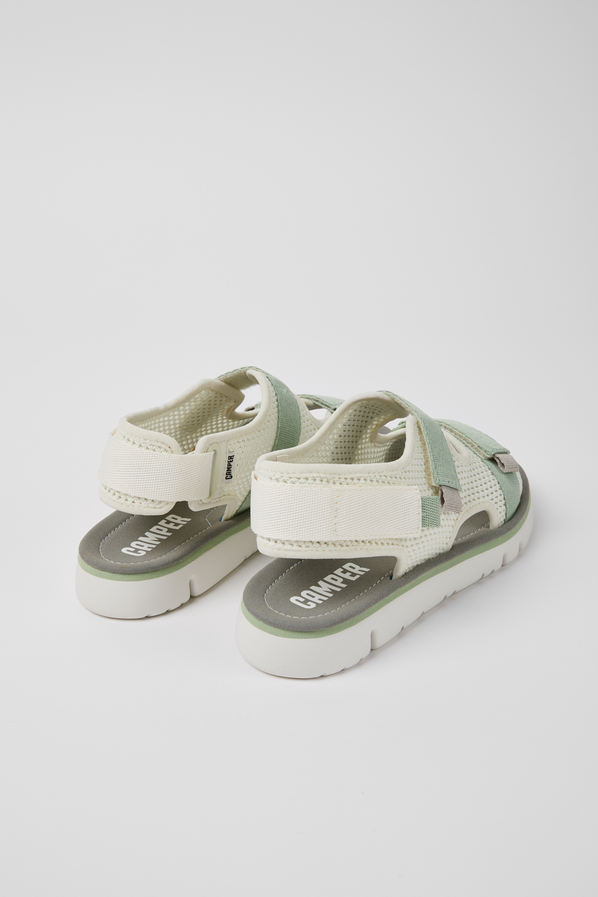Oruga - White, green, and grey sandals for women