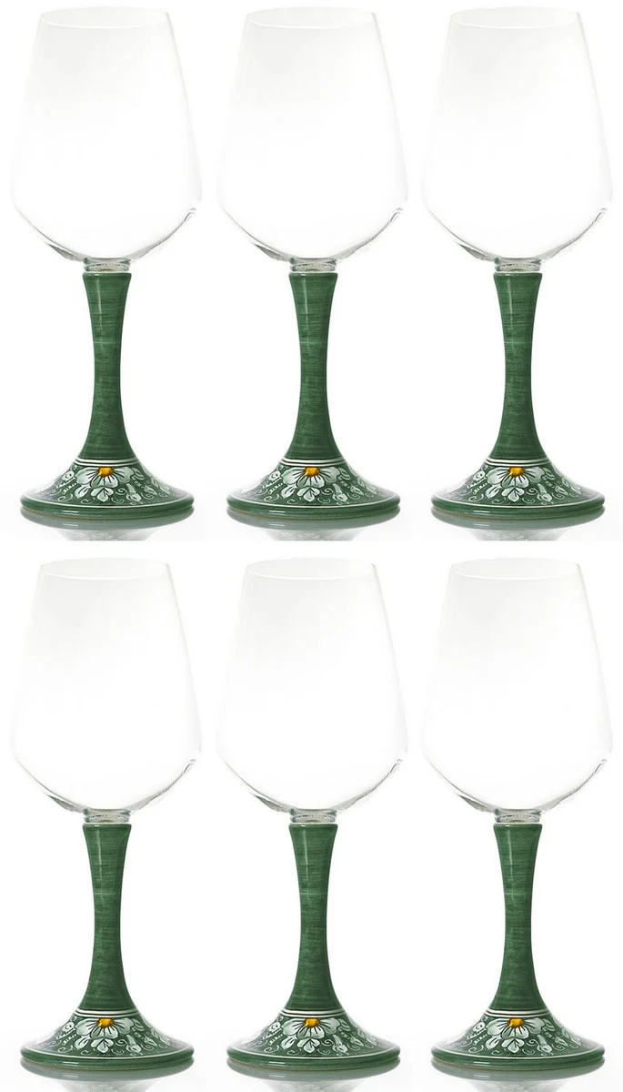 Casa Padrino conjunto de 6 copas de vino de lujo verde / multicolor A. 23,5 cm - Copas de vino hechas y pintadas a mano - Accesorios hoteles y restaurantes - Calidad de lujo - Hecho en Italia