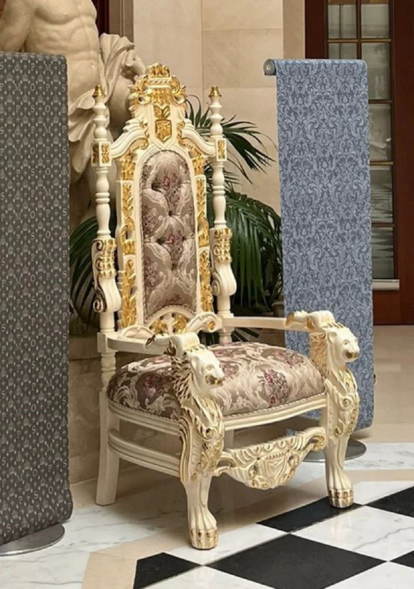 Pomp??s de Casa Padrino sill¨®n de trono barroco de lujo Provenza plata / crema blanco / oro - dise?ado por Harald Gl??ckler