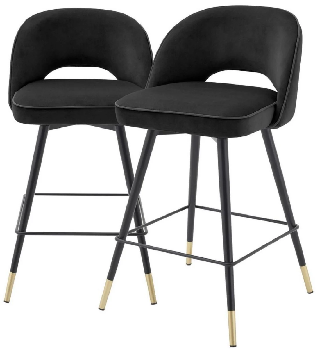 Casa Padrino conjunto de sillas de bar de lujo negro / lat¨®n 51 x 52 x A. 92,5 cm - Taburetes de bar con asiento giratorio y tela de terciopelo noble - Muebles de Bar de Lujo