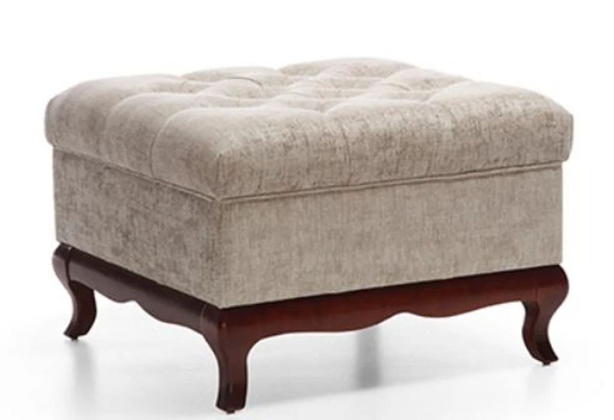 Casa Padrino Taburete Art Deco de Lujo Chesterfield Greige / Marr¨®n Oscuro 70 x 70 x H. 47 cm - Muebles de Sala