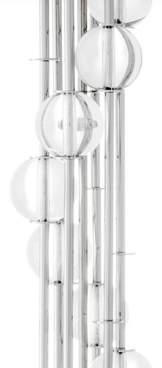 Casa Padrino lámpara de pie de lujo plata / blanco Ø 48 x H. 176 cm - Lámpara de Diseño con Cristal - Lámpara de Salón de Lujo