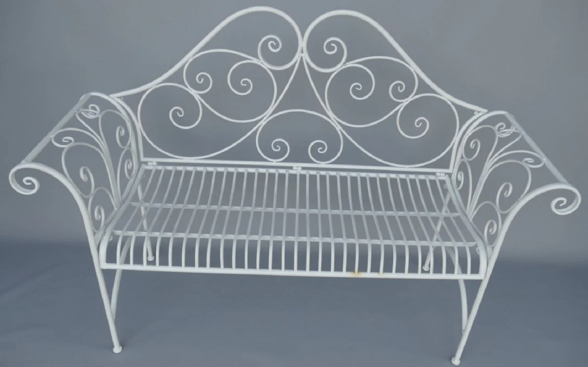 Casa Padrino Banco de Jardín Art Nouveau Blanco Rústico 137 x 49 x A. 96 cm - Banco Nostálgico - Muebles de Jardín y Patio