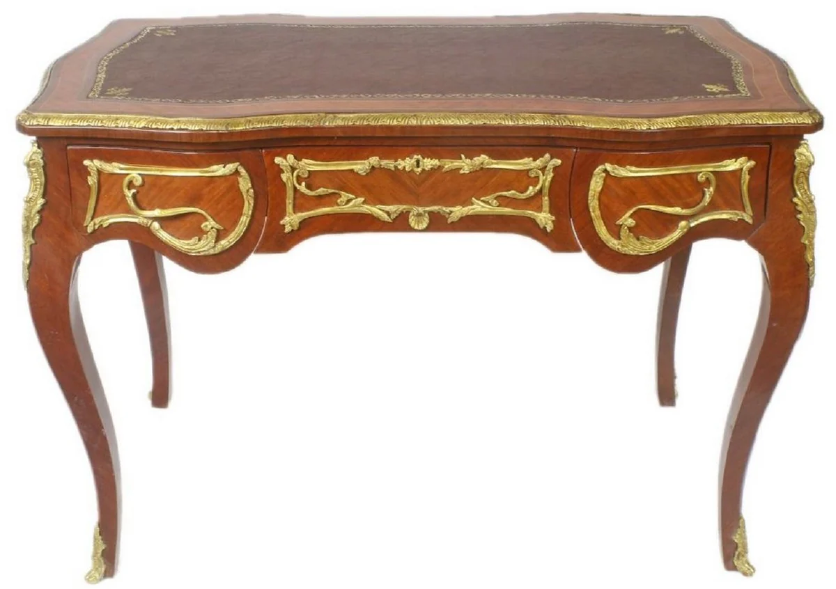 Casa Padrino escritorio barroco marr¨®n / oro - Mesa de oficina hecha a mano de madera maciza con 3 cajones - Muebles de Oficina en Estilo Barroco