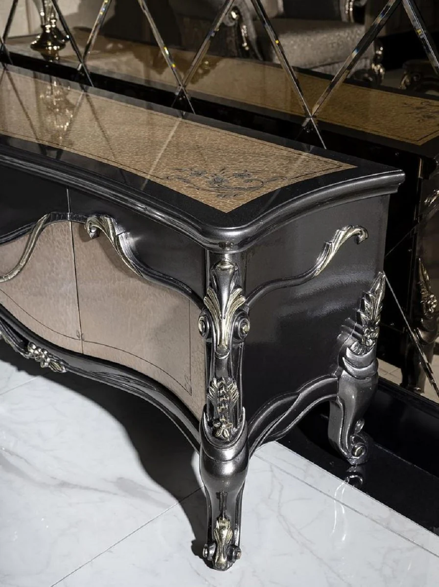 Casa Padrino armario de TV barroco de lujo gris oscuro / beige / oro - Magnífico aparador de salón con 4 puertas - Muebles de salón barrocos