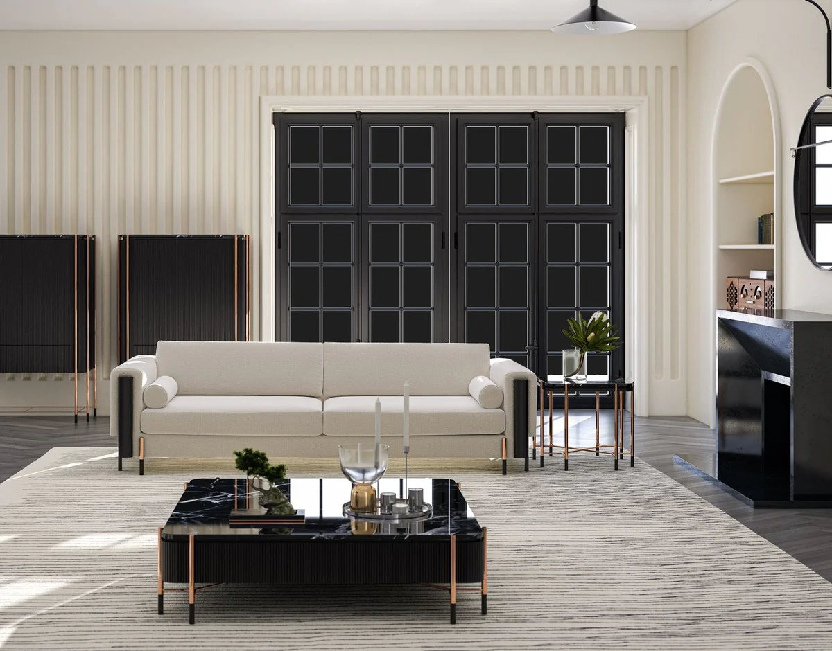 Casa Padrino mesa auxiliar de lujo negro / negro mate / cobre 59 x 59 x A. 55 cm - Mesa cuadrada con tapa de m¨¢rmol - Muebles de sal¨®n - Muebles de hotel - Muebles de lujo