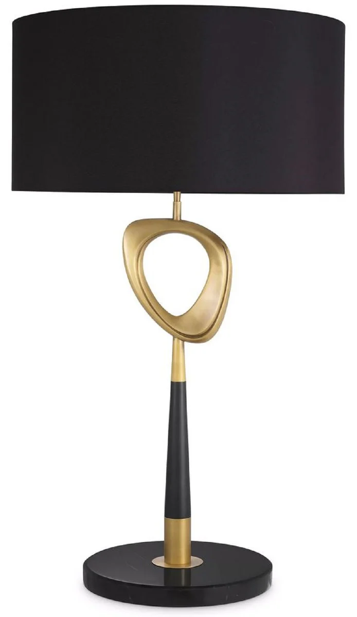 Casa Padrino lámpara de mesa de lujo latón antiguo / negro Ø 60 x A. 101,5 cm - Lámpara de escritorio moderna con pantalla redonda - Colección de Lujo