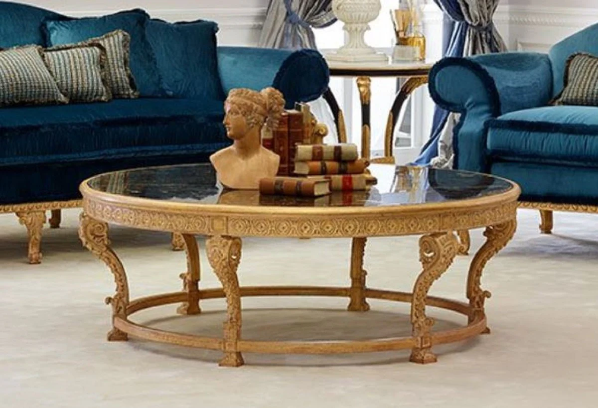 Casa Padrino mesa de centro barroco de lujo con tapa de m¨¢rmol natural / negro - Mesa de sal¨®n redonda de estilo barroco - Muebles Barrocos - Calidad de lujo - Hecho en Italia