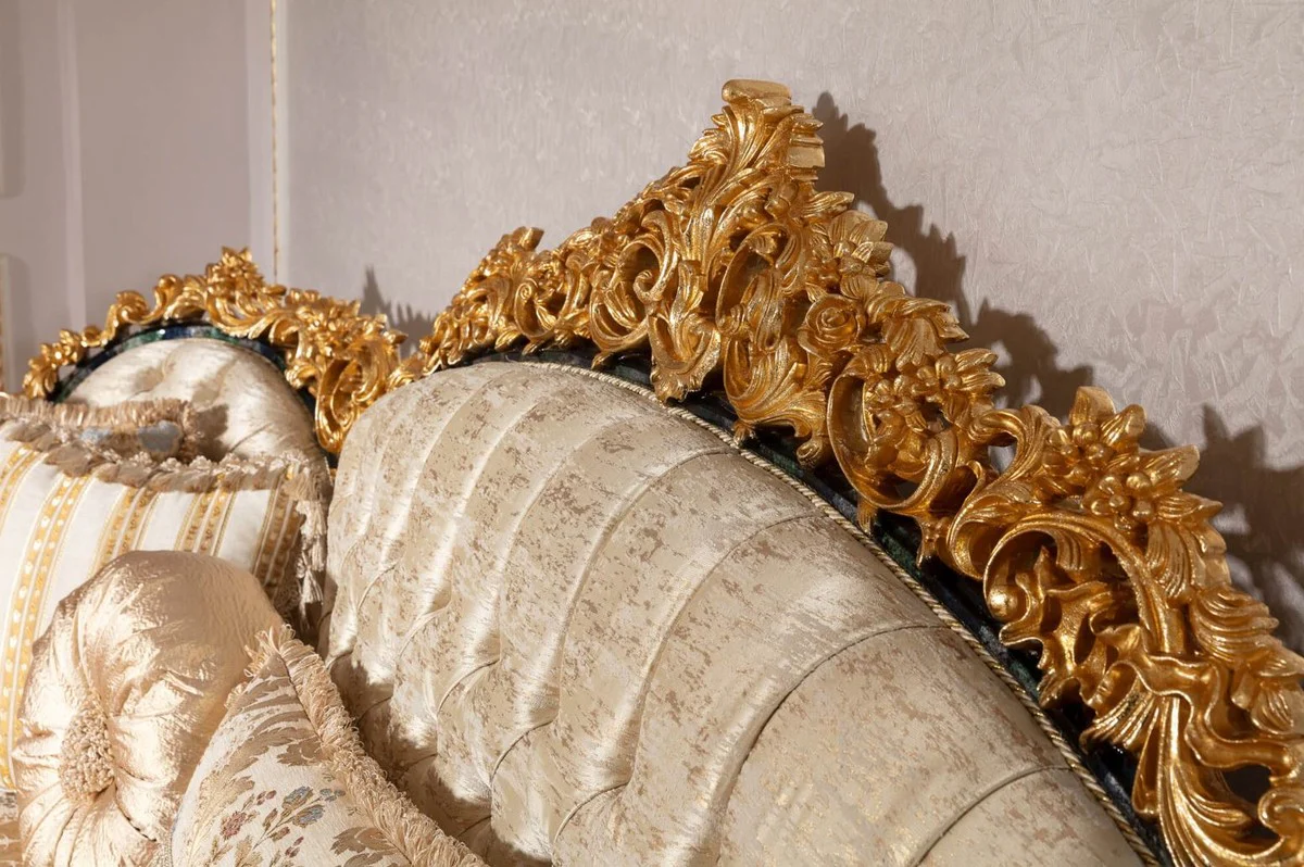 Casa Padrino sof¨¢ barroco de lujo oro / multicolor / azul / oro - Magn¨ªfico sof¨¢ de sal¨®n con patr¨®n elegante - Muebles de sal¨®n barrocos - Noble y Magn¨ªfico