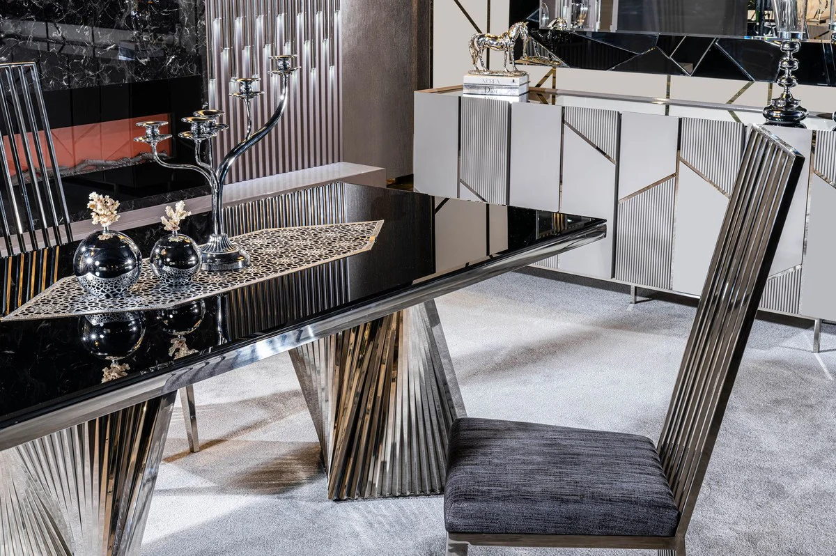 Casa Padrino aparador de lujo gris / plata 220 x 51 x A. 86 cm - Armario de madera maciza con 4 puertas - Muebles de comedor - Muebles de sal¨®n - Muebles de hotel - Muebles de lujo