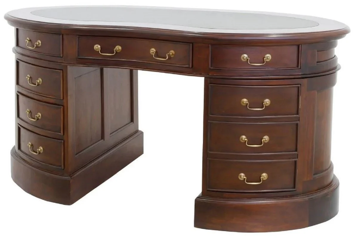 Casa Padrino escritorio de lujo de caoba marr¨®n oscuro / verde 158 x 87 x A. 83 cm - Mesa de oficina ovalada de madera maciza - Muebles de oficina de caoba - Muebles de oficina de lujo