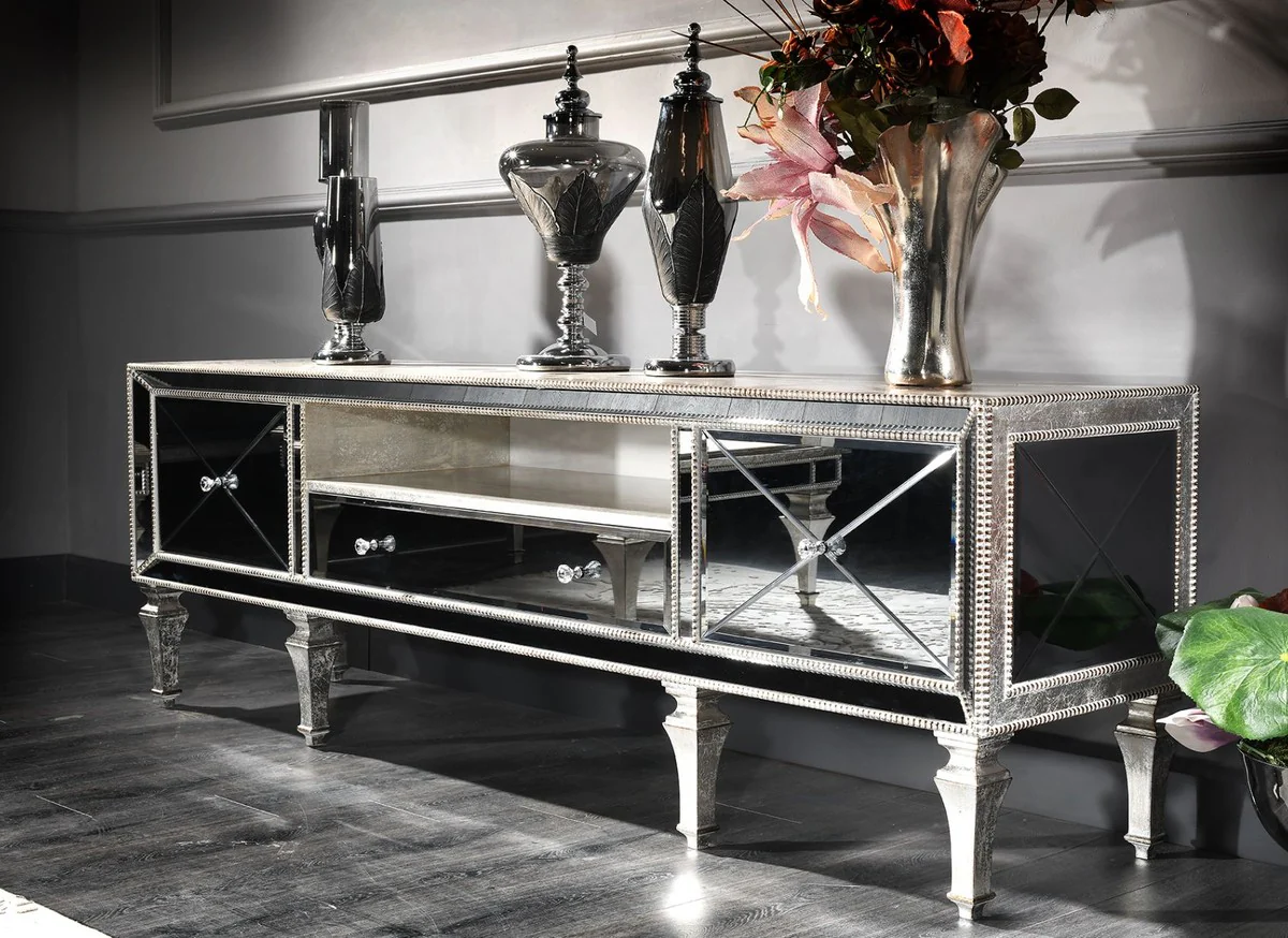 Casa Padrino gabinete de la TV barroco de lujo con vidrio espejo plata / oro 200 x 55 x A. 72 cm - Gabinete de televisi¨®n - Calidad de Lujo