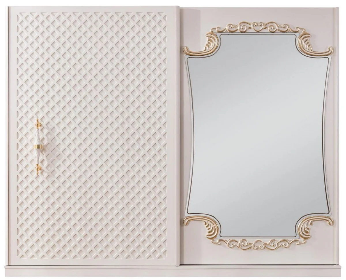 Casa Padrino armario de dormitorio barroco de lujo blanco / oro - Armario de madera maciza con 2 puertas correderas - Muebles de dormitorio barrocos - Noble y Espl¨¦ndido