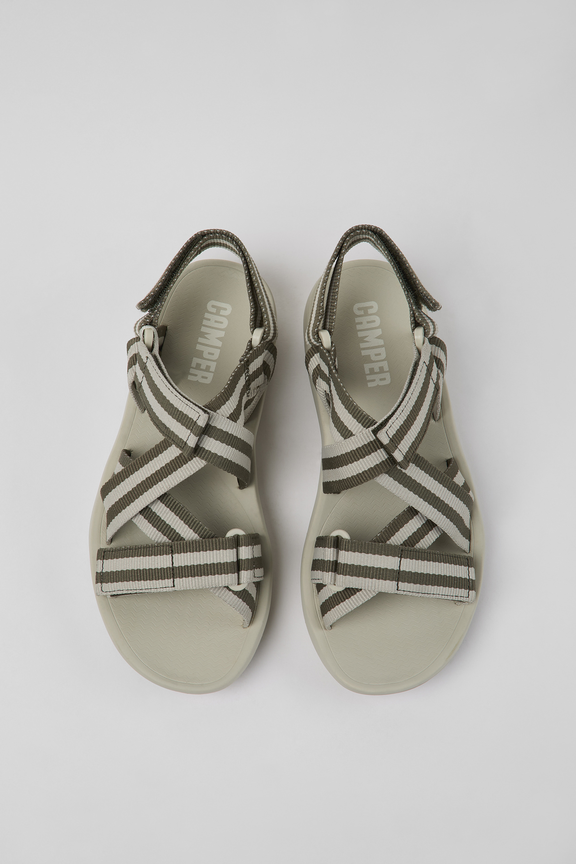 Match - Gray and green textile sandals for women