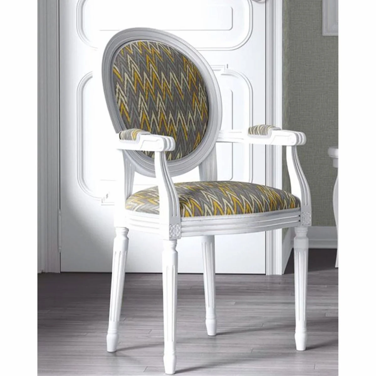 Casa Padrino silla de comedor barroco de lujo con reposabrazos gris / amarillo / blanco