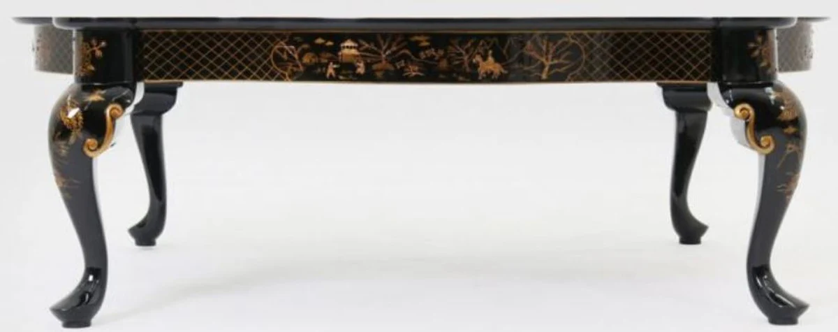 Casa Padrino mesa de centro barroca de lujo azul / negro / bronce 130 x 93 x A. 43 cm - Magn¨ªfica mesa de sal¨®n de madera maciza - Muebles Barrocos