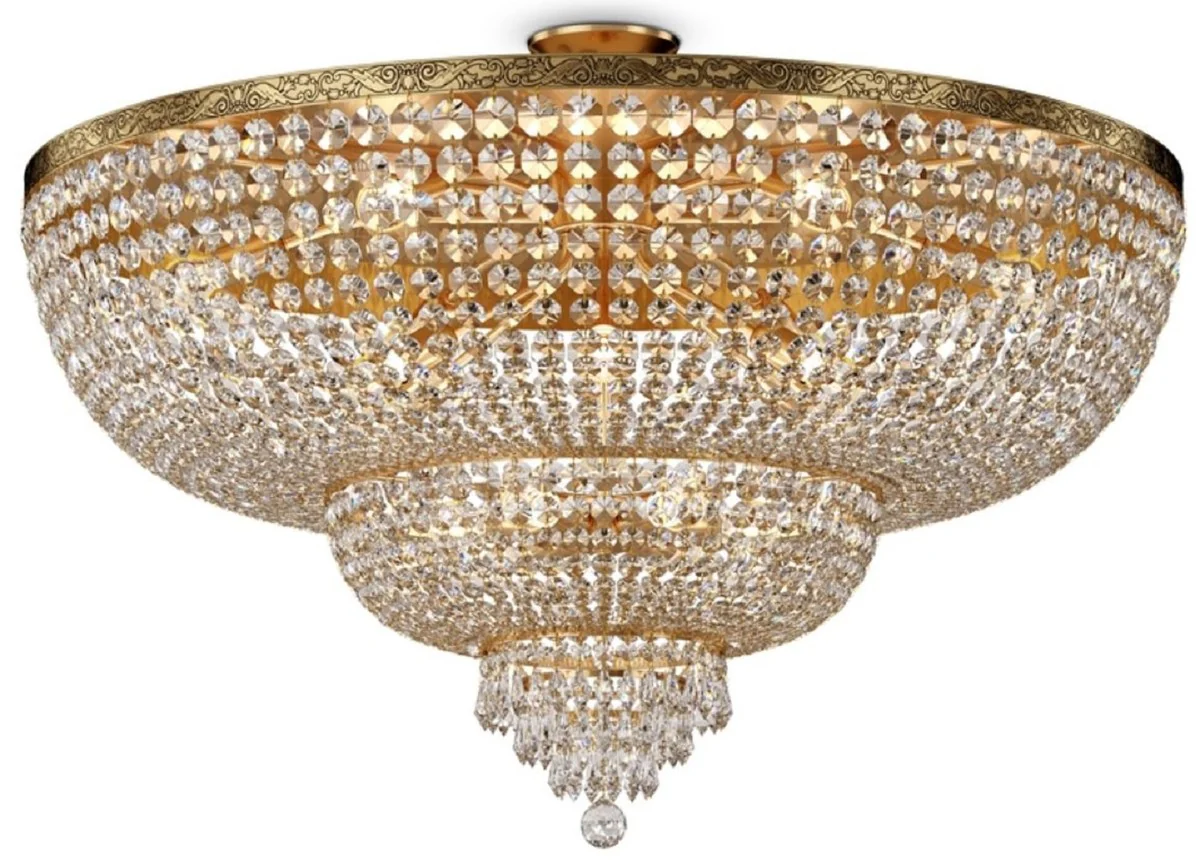 Casa Padrino araña de luces de cristal barroco oro antiguo Ø 100 x A. 68,8 cm - Lámpara de araña redonda de estilo barroco - Araña de salón barroco - Noble y Magnífica