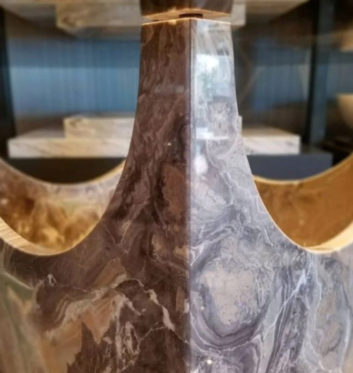 Casa Padrino mesa de centro de m¨¢rmol de lujo placa de vidrio gris / bronce ? 90 x A. 43 cm - Mesa de sal¨®n redonda de m¨¢rmol de alta calidad - Muebles de sal¨®n de lujo