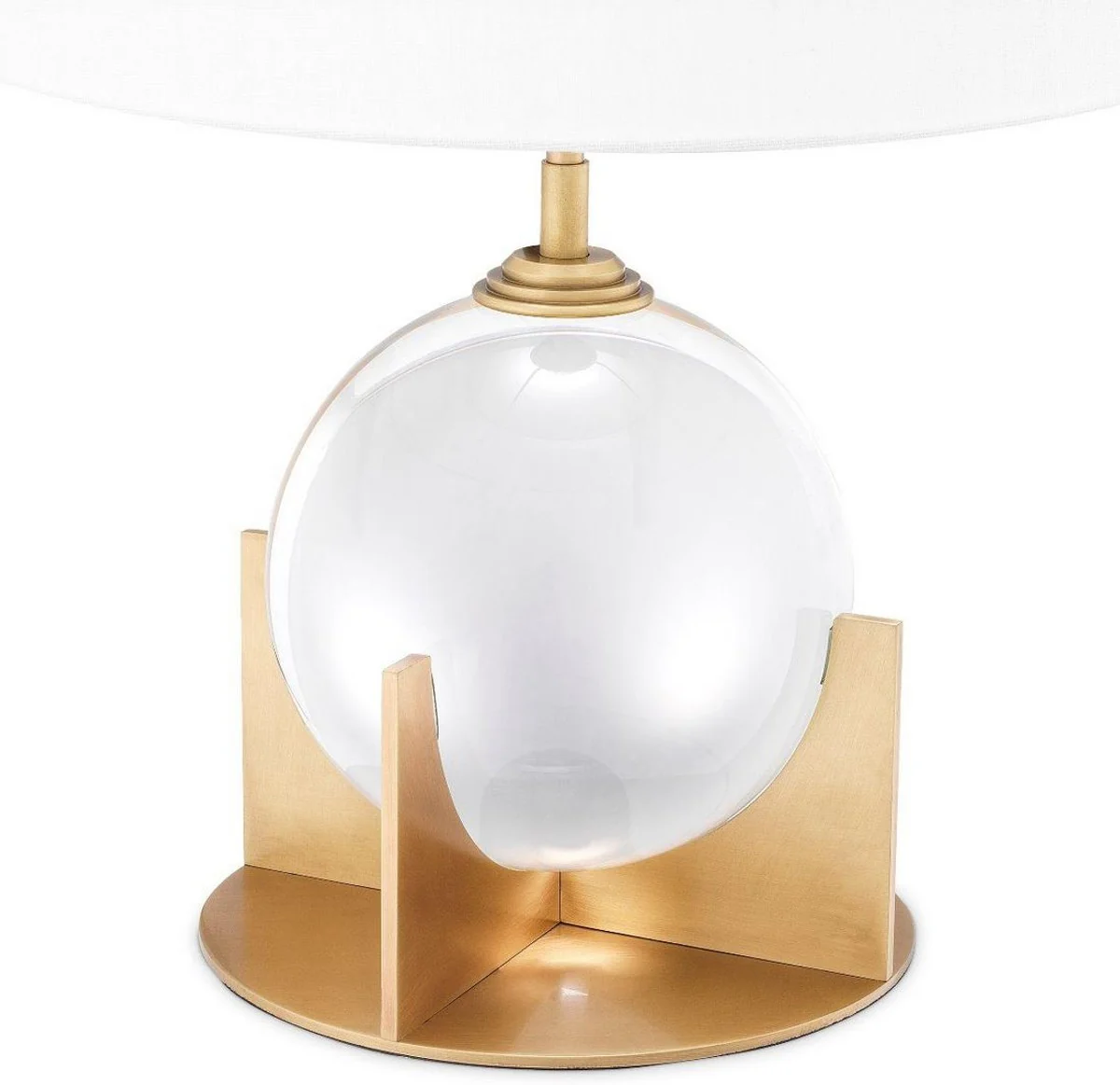 Casa Padrino lámpara de mesa de lujo latón antiguo / blanco Ø 38 x A. 52 cm - Lámpara de escritorio moderna con perla de cristal decorativa - Calidad de Lujo