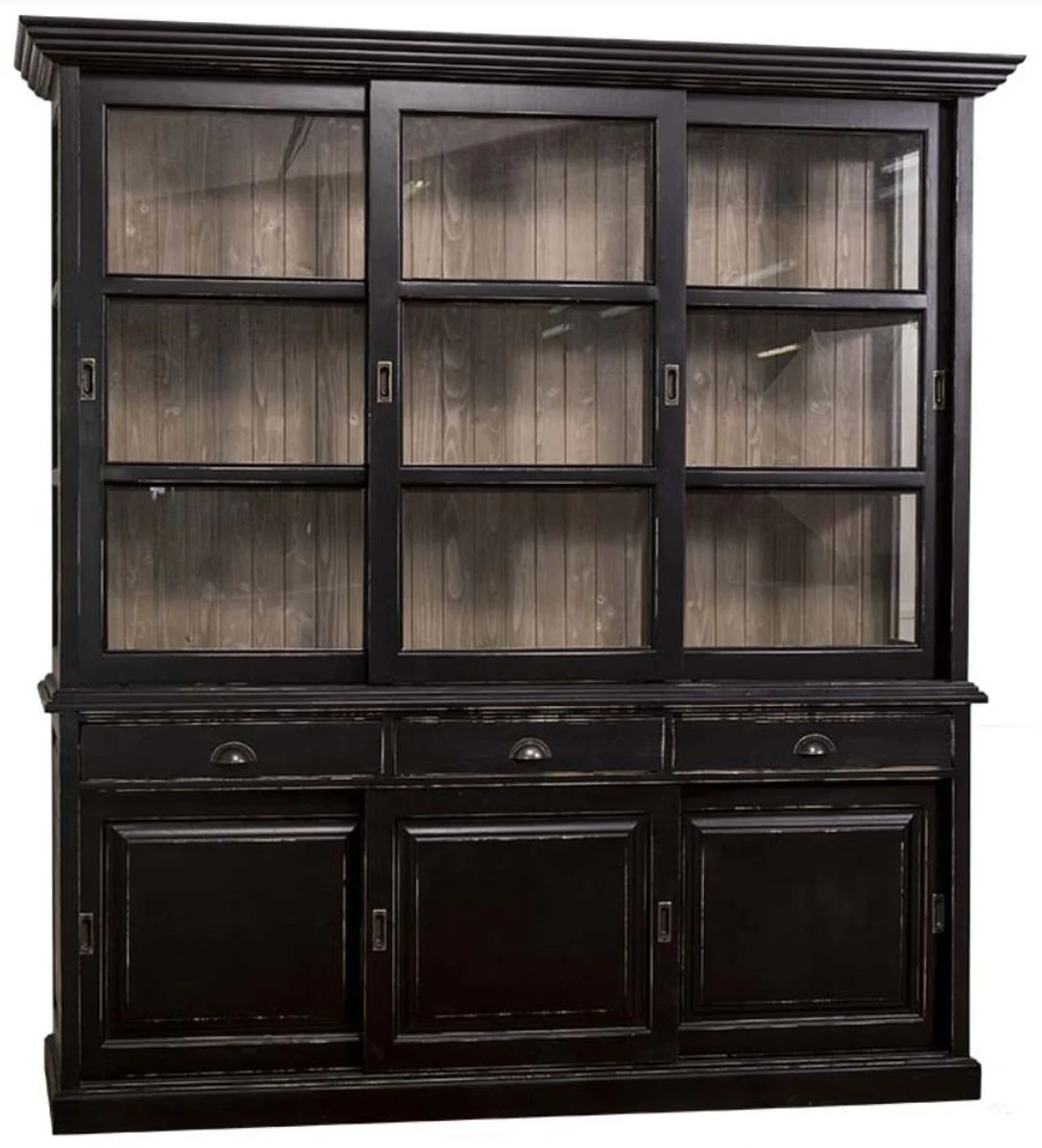Casa Padrino Gabinete de Cocina Estilo Country negro antiguo / marr¨®n 206 x 53 x H. 219 cm - Gabinete de Cocina de 2 Piezas con 6 Puertas Corredizas y 3 Cajones