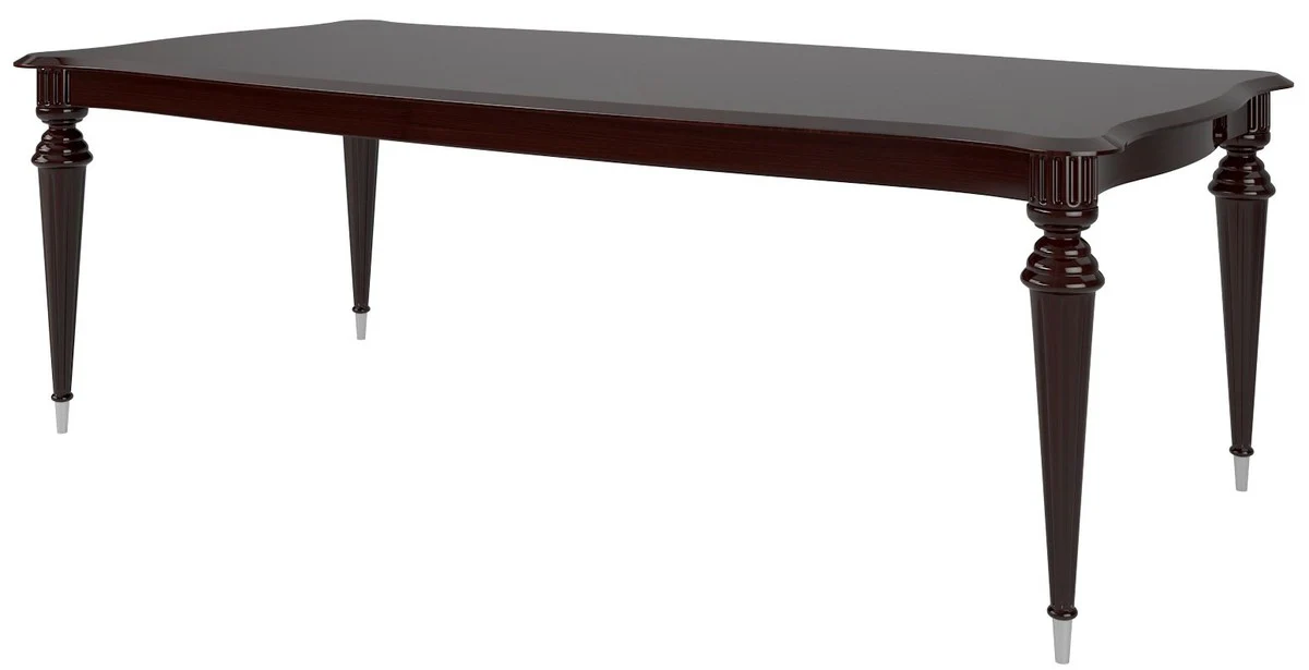 Casa Padrino mesa de comedor barroco de lujo marr¨®n oscuro brillante / plata 218 x 108 x A. 77 cm - Mesa de comedor noble de madera maciza - Muebles de comedor de alta calidad en estilo barroco