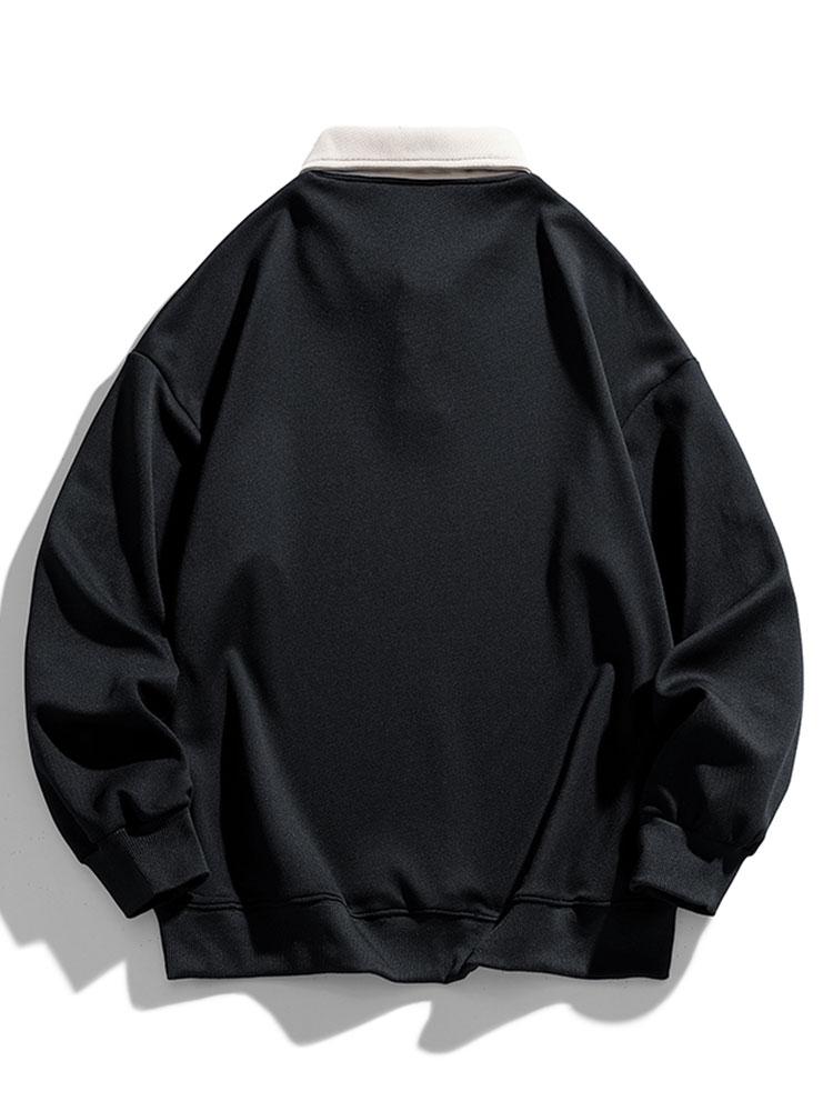 Relax Fit Contrast Waffle Polo Sweatshirt