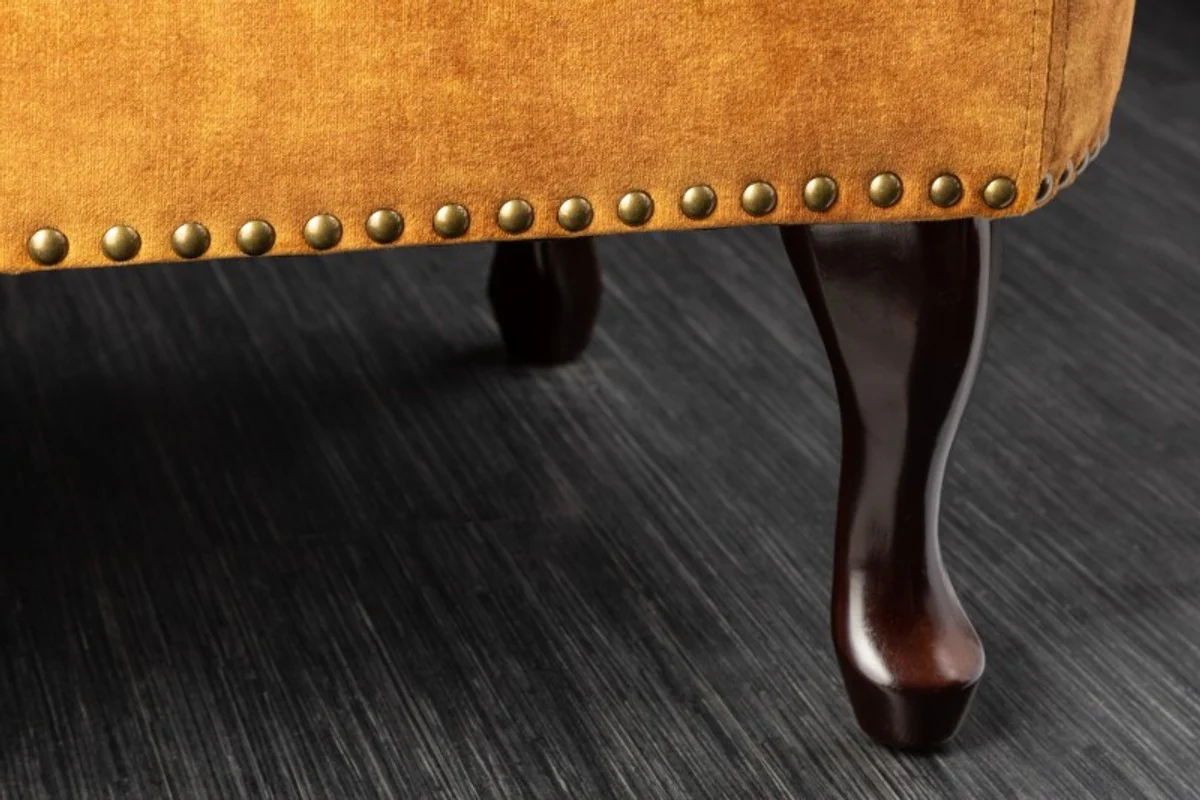 Chaise longue Chesterfield de terciopelo amarillo mostaza / marr¨®n oscuro de Casa Padrino