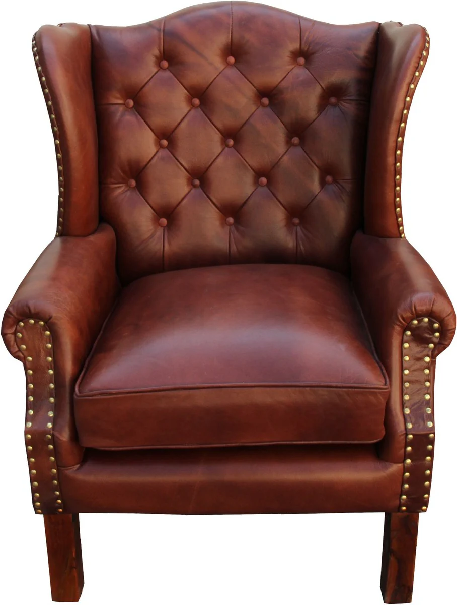 Luxury Genuine Leather Armchair Brown 72 x 65 x H. 103 cm - Hotel Furniture