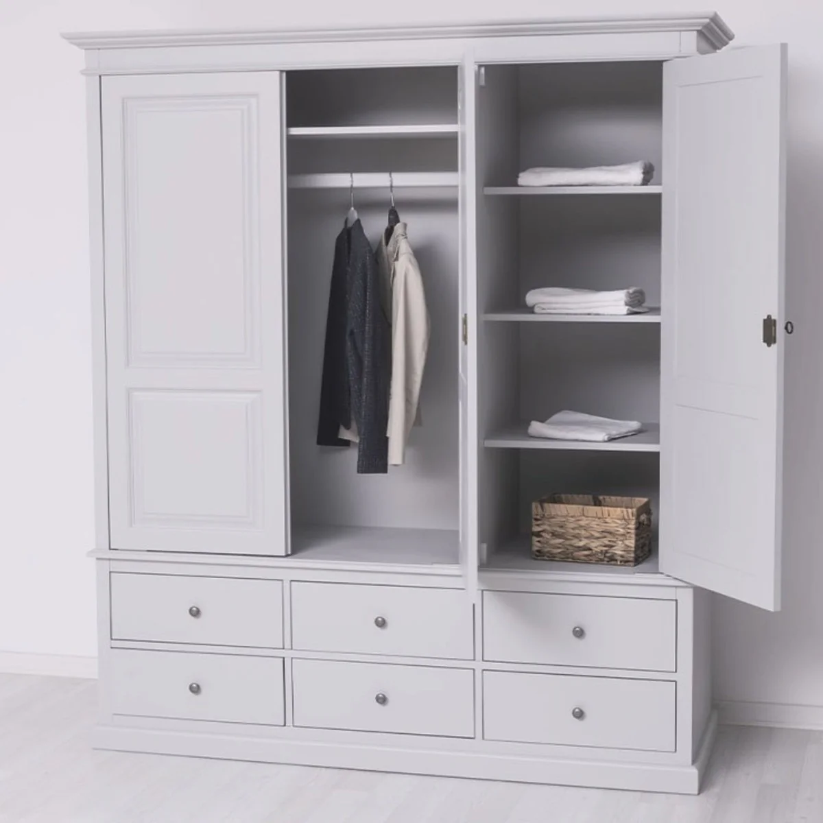 Casa Padrino armario de dormitorio de estilo campestre gris claro 174 cm - Muebles de dormitorio